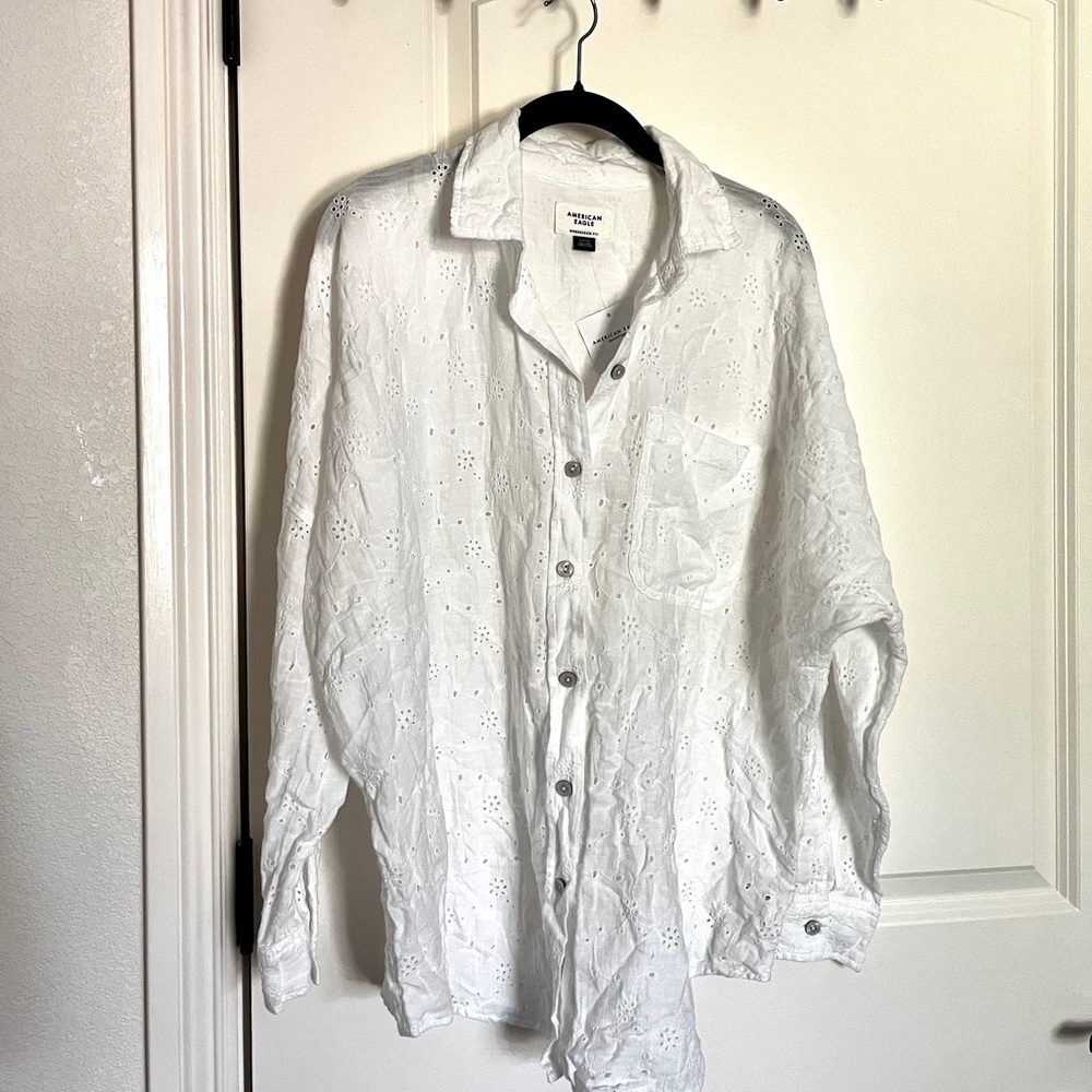 American Eagle Outfitters White Eyelet button down Shirt